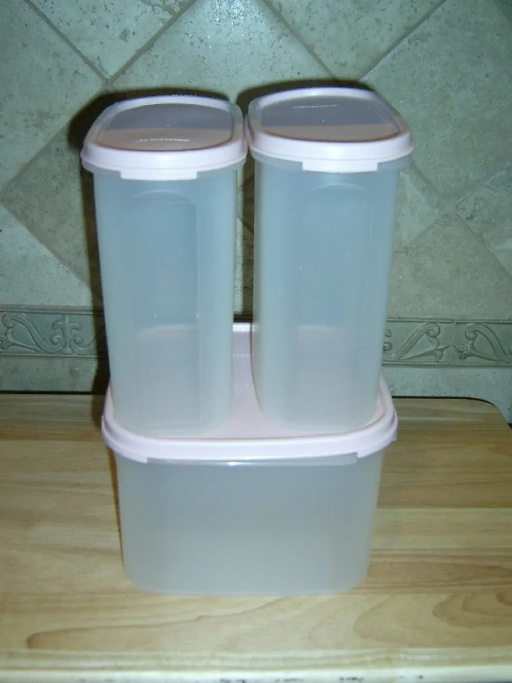 Tupperware Clear Plastic Storage Containers, Set of 3, Pink Snap Lids
